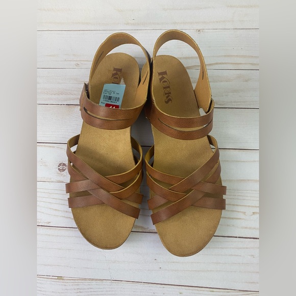 Korks Primrose Faux Leather Cork Heel Strappy Brown Tan Sandals Size 11M - Picture 5 of 10